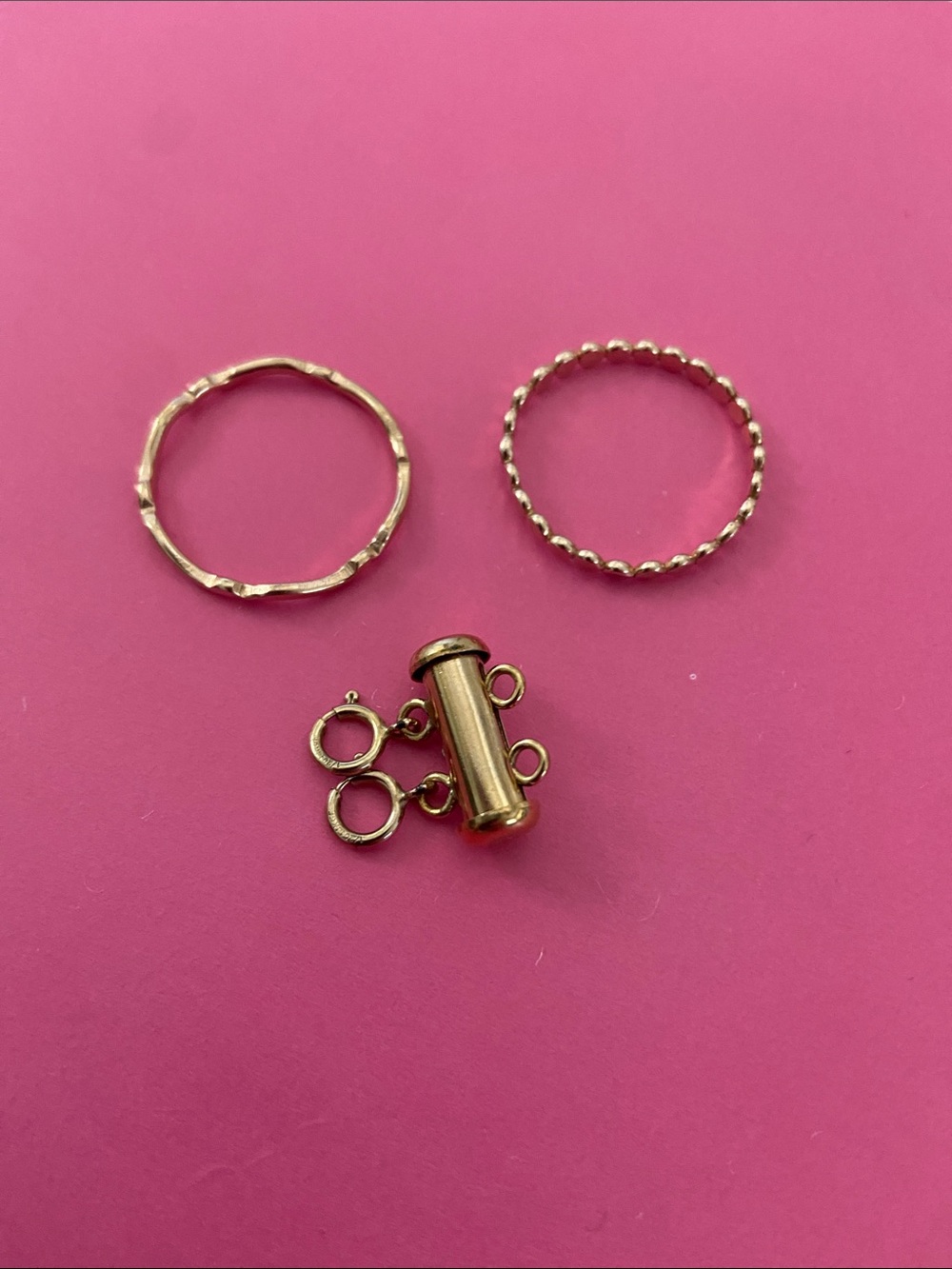 YELLOW GOLD FILLED - 2 thin band stacking rings & necklace spacer for layering